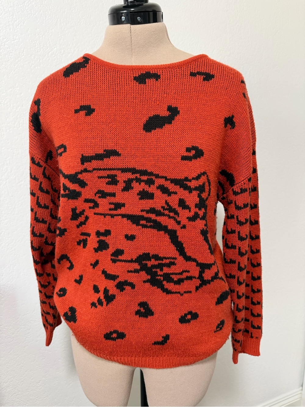 MINKPINK Orange and Black Leopard-Graphic Crewneck Sweater